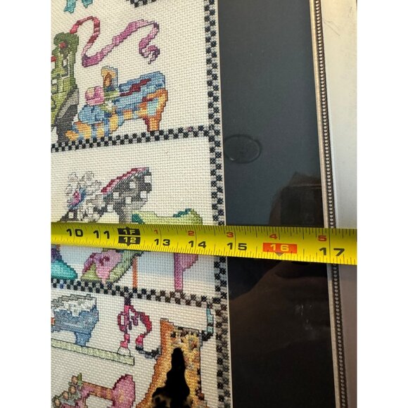 Framed Cross-Stitch Artwork Shoes Design Handmade Bucilla Silver in color frame - Picture 3 of 10